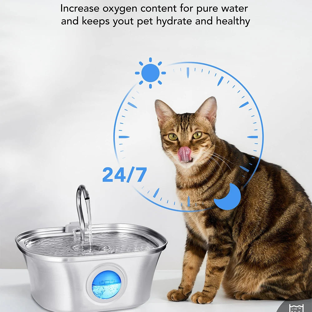 3.2L Cat Drinking Fountain Automatic Stainless Steel Pet Cats Water Dispenser Ultra-quiet Pump Water Foutain for Multiple Pets