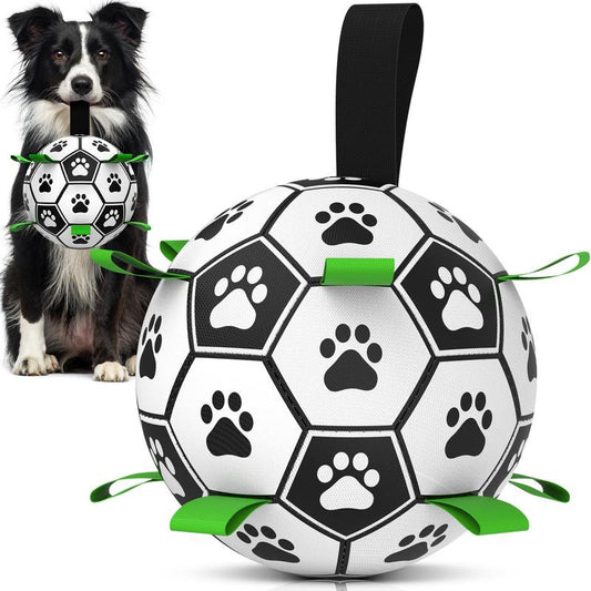 Gift for Pets, Paw Pattern Football Pet Toy Summer Gift, Indoor & Outdoor Pet Play Supply with Nylon Strap & Hand Pump, Creative Dog Chewing Ball Toy for Teeth Cleaning