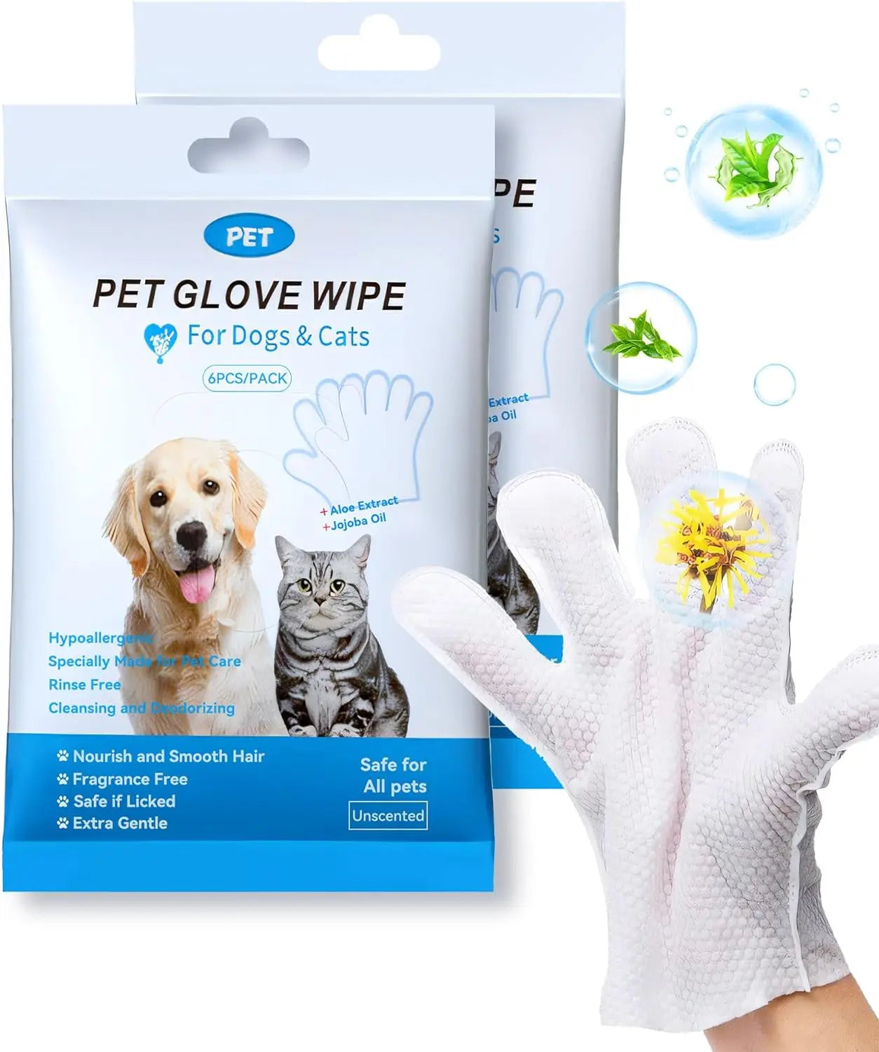 Cleaning Wipes Gloves for Dog and Cat,Pet Bathing Wipes Cleaning & Deodorizing,Dog Wipes for Body Paws Butt Daily Care,Cat Groom