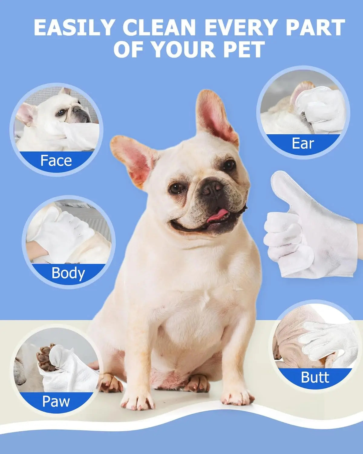 Cleaning Wipes Gloves for Dog and Cat,Pet Bathing Wipes Cleaning & Deodorizing,Dog Wipes for Body Paws Butt Daily Care,Cat Groom