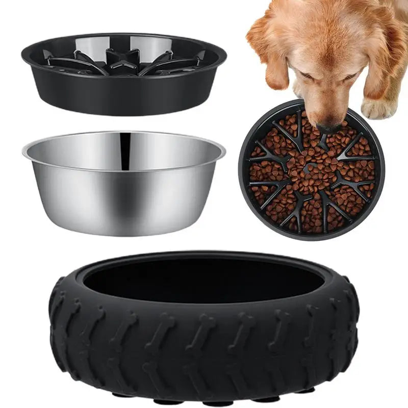 Slow Feeder Dog Bowls Non-Slip Silcone Suction Design Tire Shape Anti-Choking Puzzle Dog Food Bowl Anti-Slip Dog Feeder For Food