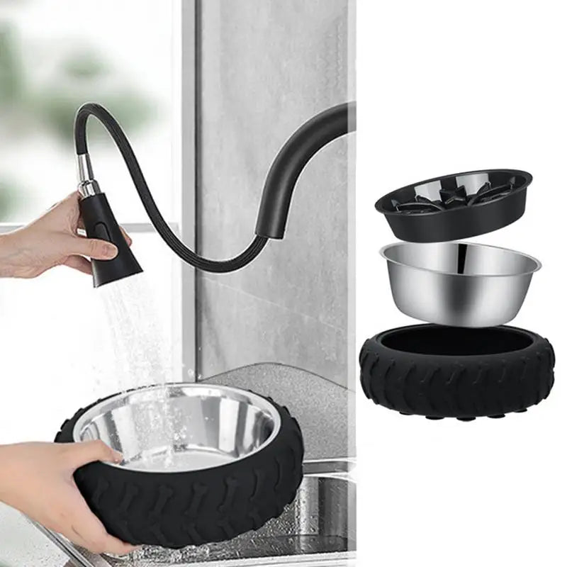 Slow Feeder Dog Bowls Non-Slip Silcone Suction Design Tire Shape Anti-Choking Puzzle Dog Food Bowl Anti-Slip Dog Feeder For Food