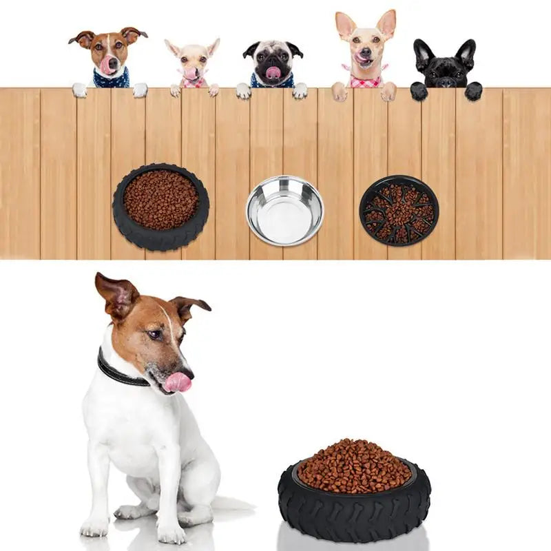 Slow Feeder Dog Bowls Non-Slip Silcone Suction Design Tire Shape Anti-Choking Puzzle Dog Food Bowl Anti-Slip Dog Feeder For Food